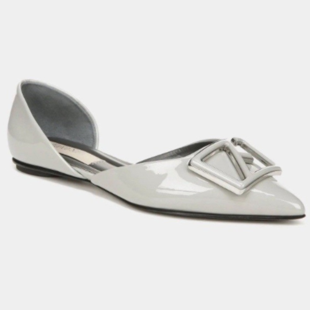 Franco Sarto Size 7.5 Hadley Pointed Toe Flats Patent Gloss Grey $89 Shoes NEW